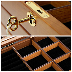 2 photos présentant serrure et compartiments d'un tiroir