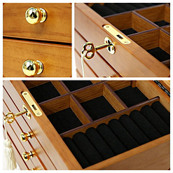 Collage de photos présentant des détails de la boîte à bijoux à 4 tiroirs (2/2)
