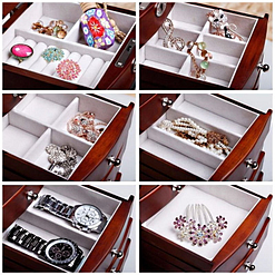 Collage de 6 photos de détails de la grande boîte à bijoux tiroirs et portes (compartiments)