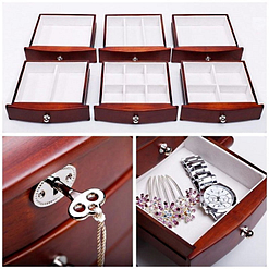 Collage de 3 photos de détails de la grande boîte à bijoux tiroirs et portes