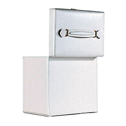 Vue de 3/4 de la boîte à bijoux cuir blanc 6 tiroirs porte-bagues (arrière)