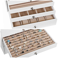 Compartiments de la boîte à bijoux en cuir à 10 tiroirs blanc