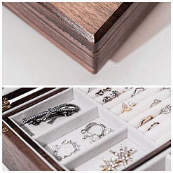 Collage de 2 photos de détails de la boîte à bijoux en bois de noyer (bois et plateau)