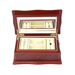 Vue de face de la boîte à bijoux en bois 'petit sarcophage' (ouverte)