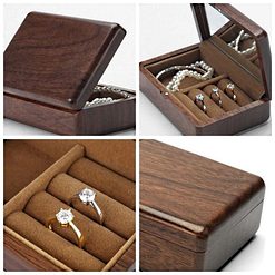 Collage de 4 photos de détails de la boîte à bijoux en bois de voyage