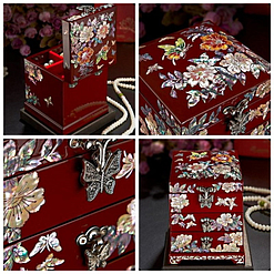 Collage de 4 photos présentant les détails de la boîte à bijoux originale 'petite tour'