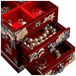 Zoom de la boîte à bijoux originale 'petite tour' (vue sur les compartiments)