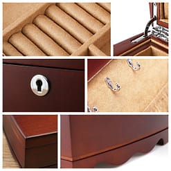 Collage de 6 photos détaillant la boîte à bijoux en bois vintage