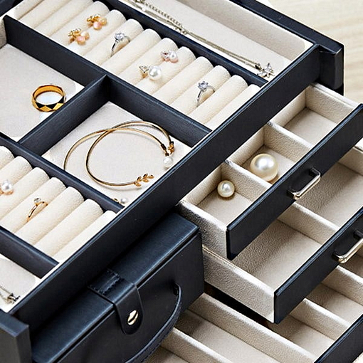 Détails de la boîte à bijoux en cuir modulable (compartiments)