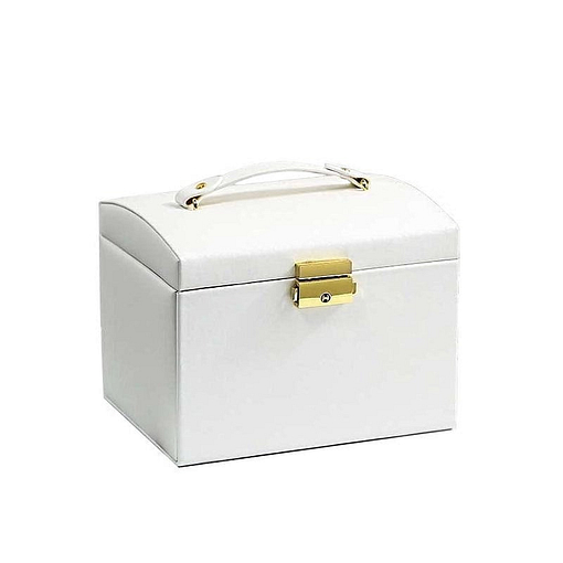 Boîte à bijoux en cuir blanc '2 tiroirs et porte-bagues' (présentée fermée)