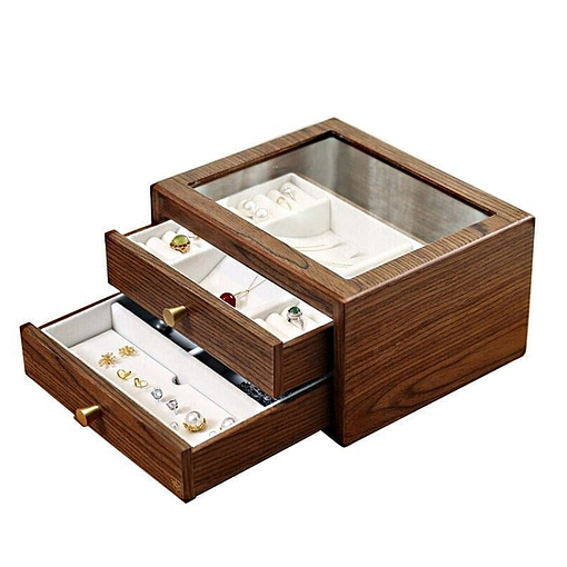 Boîte à bijoux bois présentoir (ouverte)