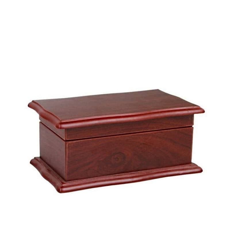 Vue de 3/4 de la boîte à bijoux en bois 'petit sarcophage' (fermée)